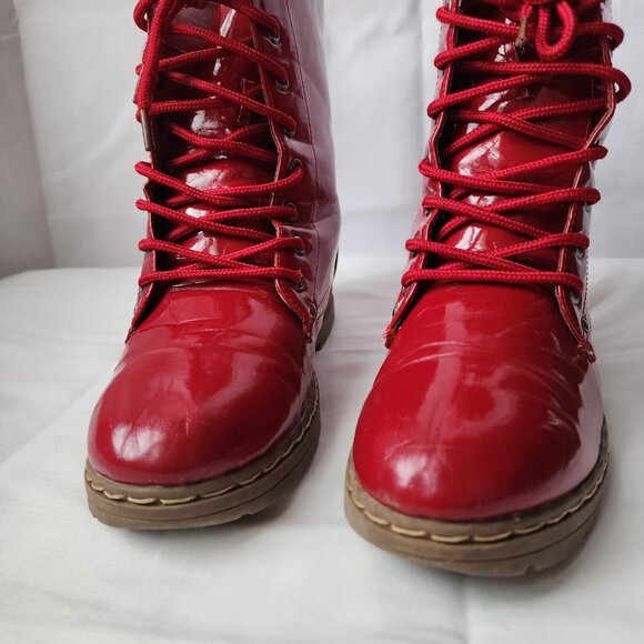 Laundry List Red patent leather Lace-up Boots Unisex size 9M. - Picture 5 of 13